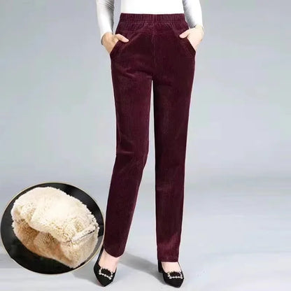 High Waist Thickened Lamb Velvet Casual Pants Straight Legged Harlan Pants Fleece Lined Mom Pants Corduroy Autumn Winter