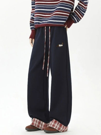 Trendy Plaid Cuffed Joggers for Men Women Thick Warm Fleece Lining Loose Straight Leg Casual Cotton Pants Comfy Daily Wear