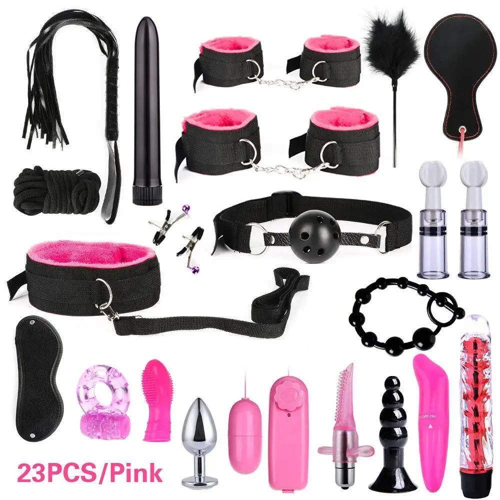 Sex Products Erotic Toys for Adults BDSM Sex Bondage Set Handcuffs Nipple Clamps Gag Whip Rope Sex Toys For Couples