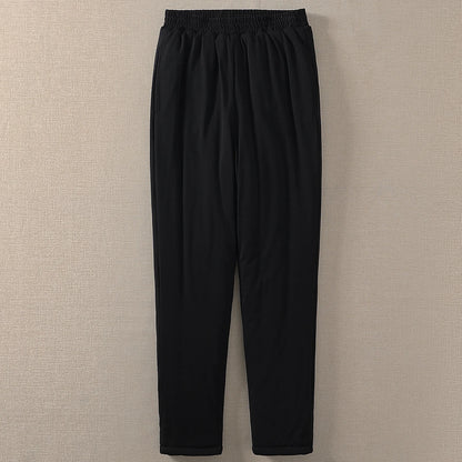 Pure Cotton High Waist Thickened Long Pants Men Women Adult Autumn Winter Warm Underwear Fleece Lined Straight Leg Trousers