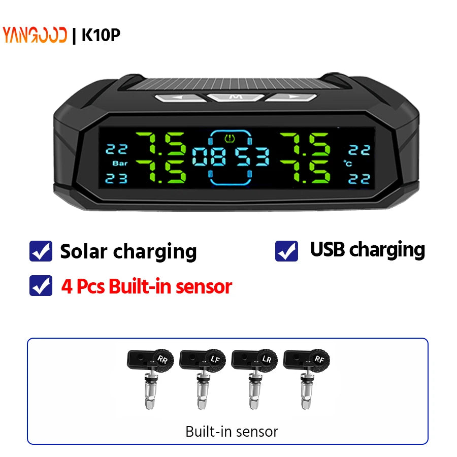 Bar Wireless Intelligent Car Tire Pressure Alarm Monitor System Temperature Air Pressure Gauge With 6 Durable Tire Sensors