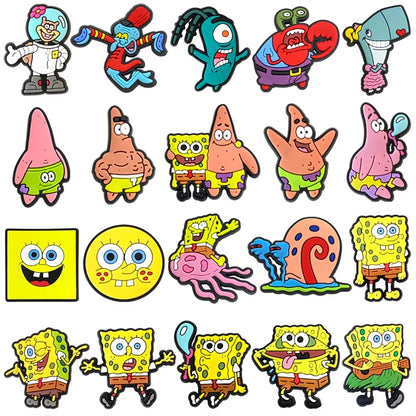 Mixed 20pcs/set Shoe Charms DIY Spongebob Accessories For PVC Decorations Fit to Bubble Slides Sandals Kids X-mas gifts