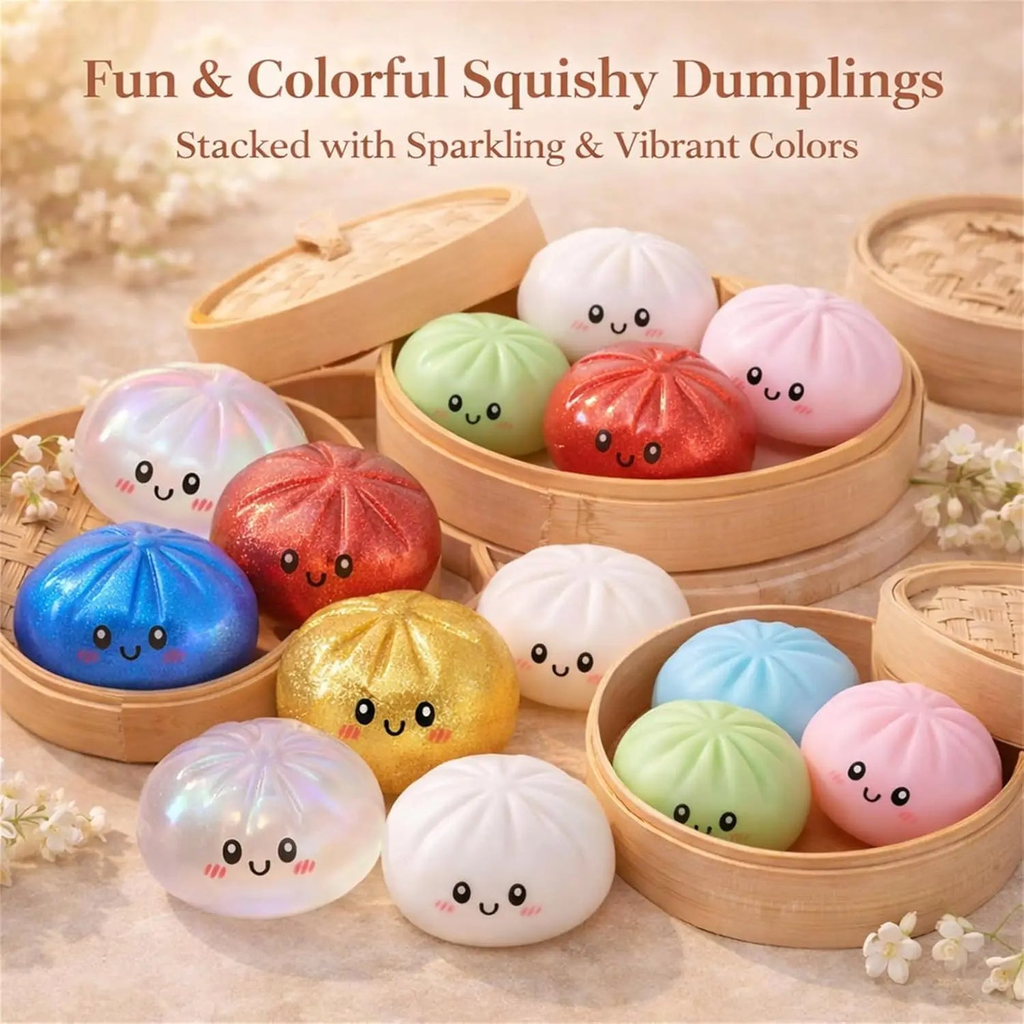 Glitter Dumpling Squishy Toy with Box Soft Sensory Squeeze Stress Relief Fidget Toy Cute Dumpling Slow Rising Gift for Kids Adul