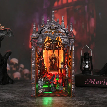 DIY Gothic Book Nook Kit 3D Wooden Miniature Dollhouse with Furniture Handmade Craft Bookshelf Insert Creative Home Decor Gifts