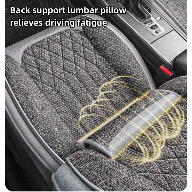 Front Single Seat, Luxurious Linen Fixed Lumbar Support, Full-Coverage Car Seat Cushion, Suitable for All Seasons, Delicate and Textured, Comfortable, Breathable, Wear-Resistant, Fits the Seat, with Three-Dimensional Wing Sup