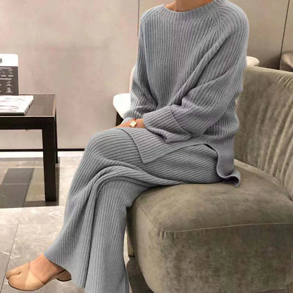 Women Elegant Sweater Suit Elegant Knitted Two Pieces Set Autumn Winter Oversized Pullover and Trousers Suit Female Outfits 2022
