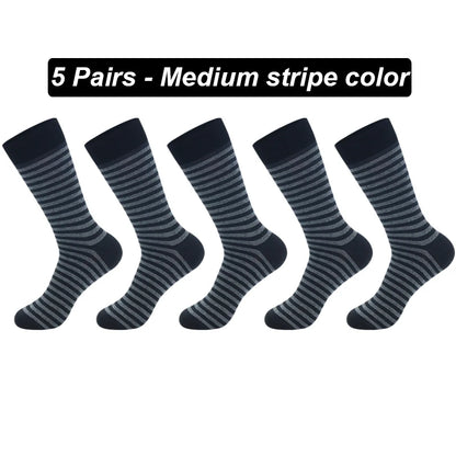 5Pairs High Quality Men's Long Socks Striped Solid Color Business Sports Breathable New Male Black Plus Size EU40-47