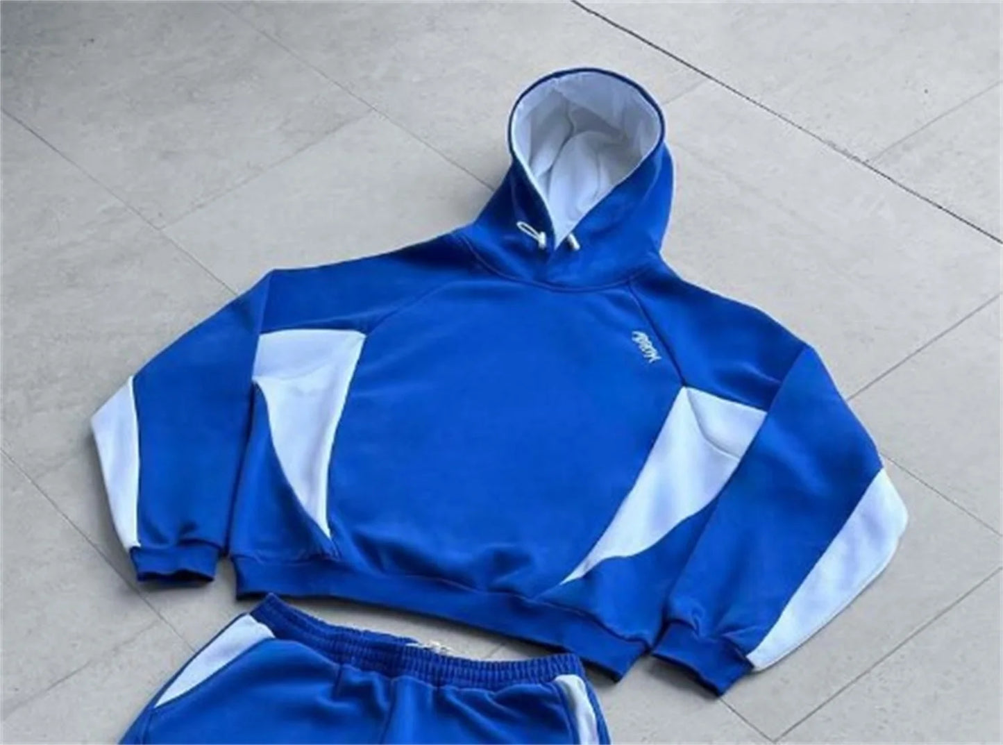 New European and American Ins color blocked embroidered personalized hoodie y2k fashionable casual sports style pants set