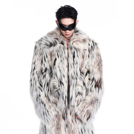 MWJQ Leopard Print Design Imitation Fur Clothing Male High Street Lapel Autumn Winter New Short Loose Men's Fashion Coat 010073