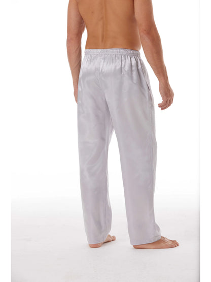 3pcs Men's Pajama Pants Autumn Satin Comfy with Elastic Waistband and Pockets Solid Color Casual Sleepwear