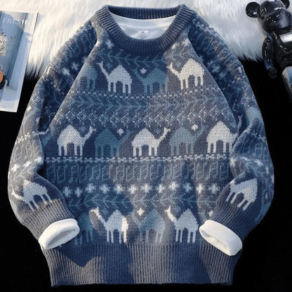 New autumn and winter sweaters, men's trendy sweaters, knitwear, loose, retro, lazy style, versatile for wearing outside