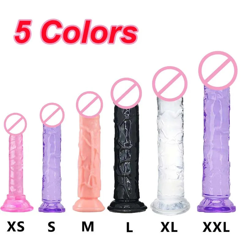 Cheap Women Erotic Anal 5 Colors Big Transparent Dildo Suction Cup Jelly Dick Sex Toys Soft Clitori Vaginal Masturbators Penis