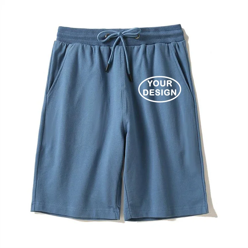 Summer New Men's Pure Cotton Shorts With Custom Printed Embroidery LOGO Outdoor Loose Drawstring Casual Shorts