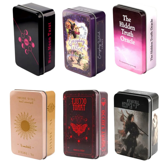 Divination Oracle Cards with Metal Storage Tin Box, Vintage Art Tarot Style Table Game, Perfect for Party Gatherings, Gift