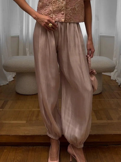 Shinny Satin Lantern Pant For Women Loose Casual Trousers Elegant Commuter Fashion Long Pants 2026 New Lady Party Streetwears