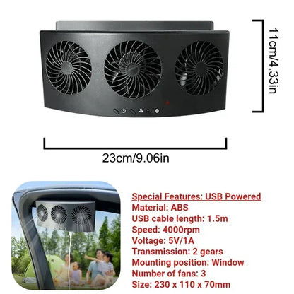 Car Exhaust Fan USB Rechargeable/solar Air Circulation Cooling Heat Dissipation High Wind Power 2/3 Head Ventilation Fan Amagi