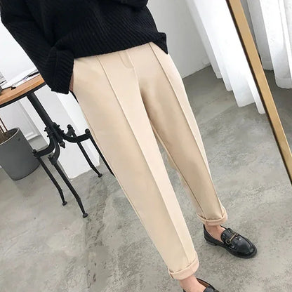 New Simple Warm Pants Women Casual Elastic Waist Pant Autumn Winter Thicken OL Wool Female Pants Loose Lady Trousers Capris