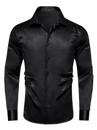 Hi-Tie Stain Mens Shirts Casual Long Sleeve Dress Shirt Blouse for Male Wedding Gift Party Teal Pink Red White Grey 15 COLORS