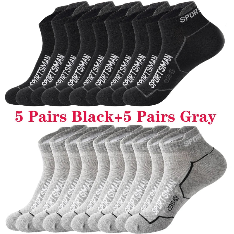10 Pairs Men's Ankle Running Socks Cotton Breathable Marathon Sports Short Socks Comfortable Sweat Absorption Fitness Socks