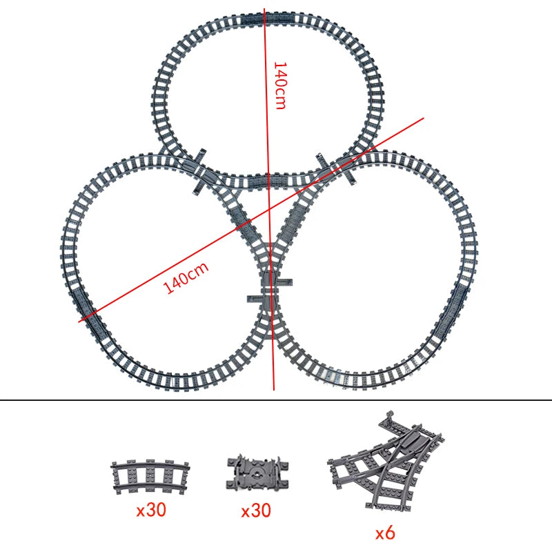 City Trains Flexible Tracks Forked Straight Curved Rails Switch Building Block Bricks High-Tech Creative Toys for kids gifts
