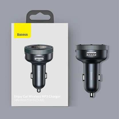 Baseus Car FM Transmitter with Bluetooth 5.0 & 3.4A Dual USB Charger - MP3 Player, Radio, Hands-Free Calling Adapter