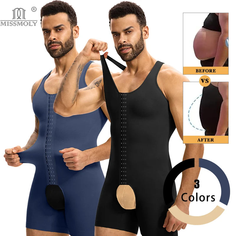 Miss Moly Men Open Crotch Bodysuit Compression Shapewear Underwear Tummy Control Full Body Shaper High Stretch Slimming Vest