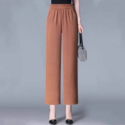 Ice Silk Slim Wide Leg Pants Women's Summer Drapey High Waist Straight Casual Lazy Floor Length Pants Cool Pants