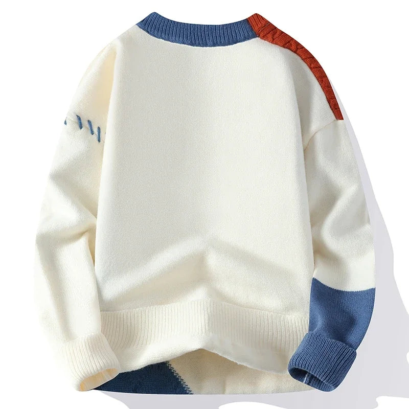 2025 New Patchwork Sweater Trend High Street Fashion Autumn and Winter Warm Men's Top Hip-hop Street Clothing
