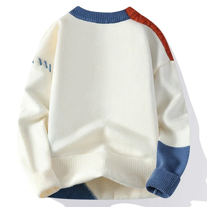 2025 New Patchwork Sweater Trend High Street Fashion Autumn and Winter Warm Men's Top Hip-hop Street Clothing