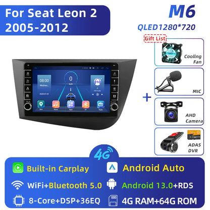 Jundof 2 Din Android 12 For Seat Leon 2 MK2 2005-2012 Car Radio Multimedia Video Player Carplay Stereo Autoradio DVD IPS Screen