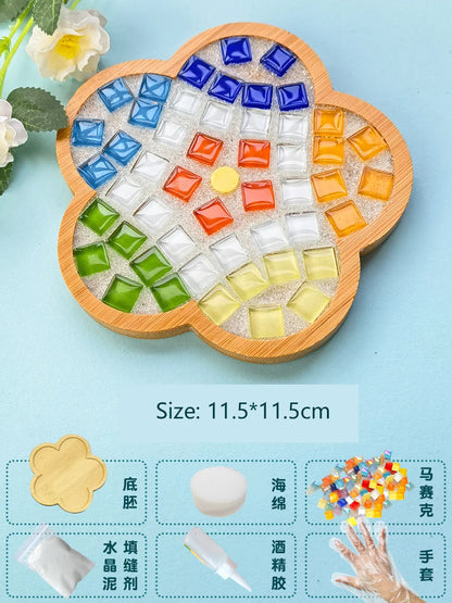 Bamboo Mosaic DIY Coasters Handmade Creative Material for Cup Mat Placemat Mosaic Crystal Craft Tool Kit Kids Gift