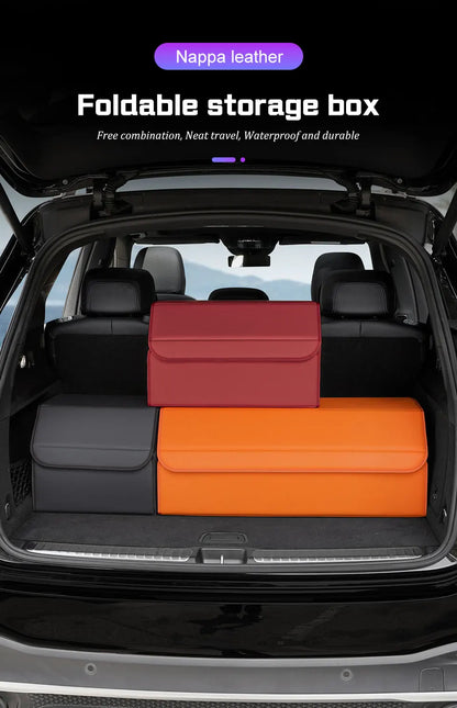 Portable Car Trunk Organizer Box Large Capacity Leather Foldable Storage Box Multifunctional Auto Organizer Bag Car Accessories