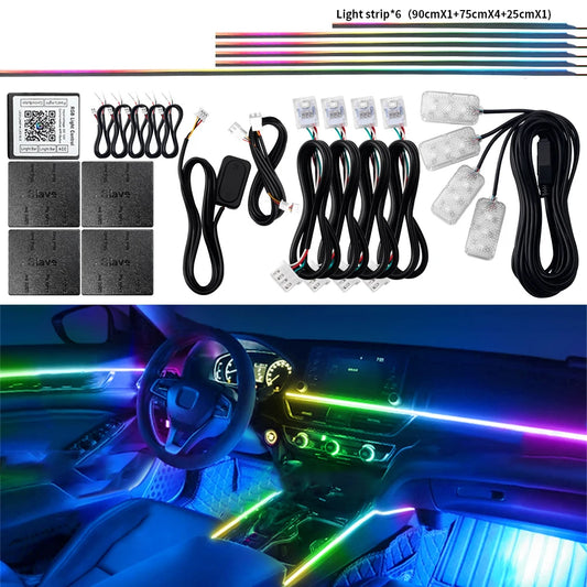 Full Colors Streamer LED Ambient Lights For Car Universal Interior Dual Zone Symphony Hidden Acrylic Strip RGB Decoration Atmosp