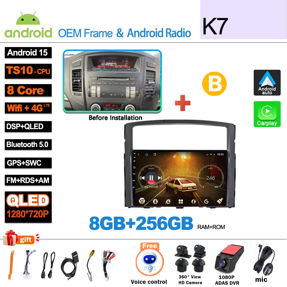 Android 16Carplay For Mitsubishi Pajero 4 V80 V90 2006 2007 -2014 Car Radio Video GPS Navigation Player Unit Multimedia Stereo