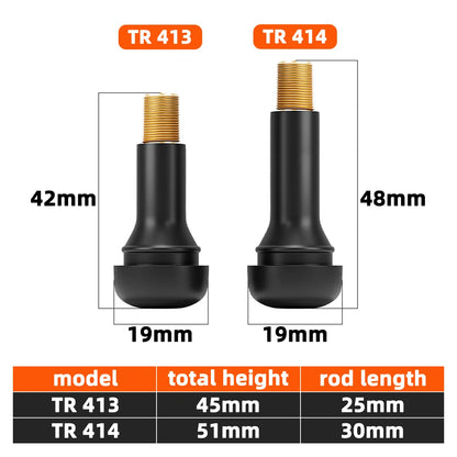 YONGRUN 4/10/50/100PCS Car Tire Valve Stem TR413/TR414 Snap In Tire Valve Stem With Dust Cover Black Rubber Valve Automotive Par
