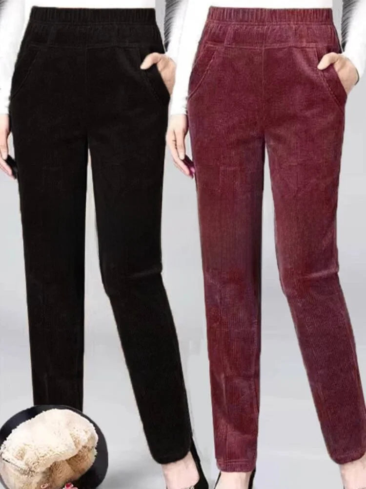 Autumn Winter Thiened Women's Casual Pants Lamb Velvet Harem Pants High Waist Straight Legged Fce Lined Mom Jeans Corduroy