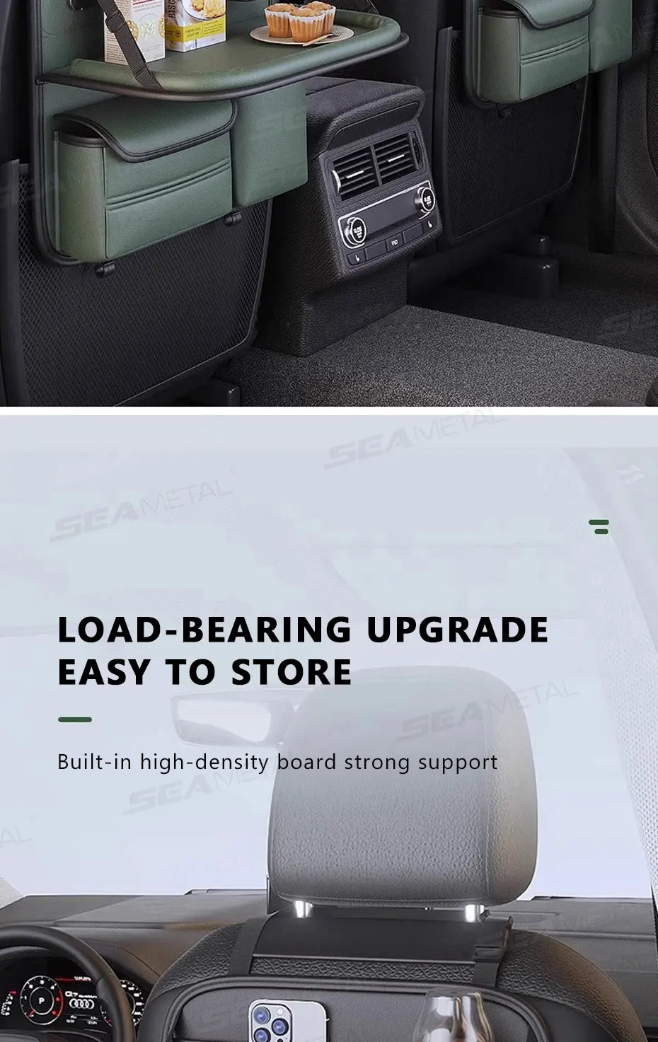 SEAMETAL Car Backseat Table Storage Bag Folding Table Trash Can Pu Leather Multi-functional Hanging Storage Bags Seat Back Tray