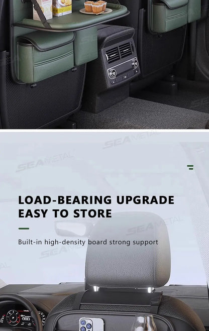 SEAMETAL Car Backseat Table Storage Bag Folding Table Trash Can Pu Leather Multi-functional Hanging Storage Bags Seat Back Tray