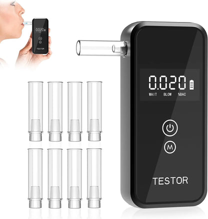 Digital Display Professional Breathalyzer Alcohol Tester with 8 Reusable Mouthpieces for Home Car Use Accurate Portable