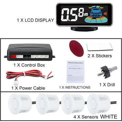 LCD Parking Sensor System Backlight Human Voice Alarm Display 4 Probes 12 Colors Backup Detector Parking Assistance Kit