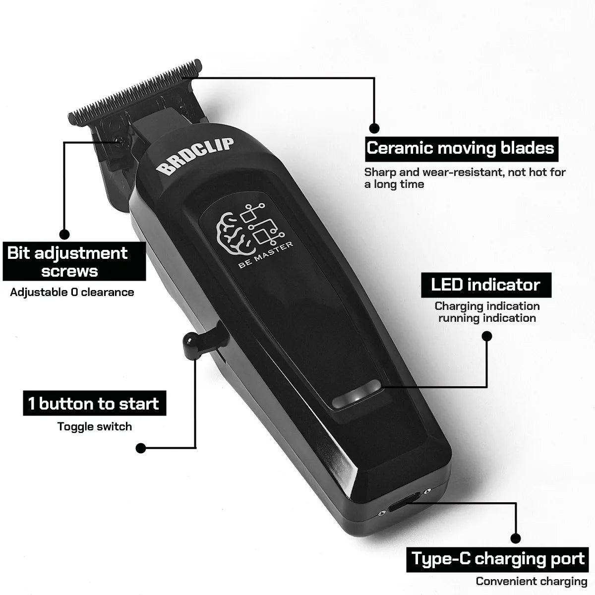 BRD FADE Clipper Professional Men's Hair Line Up Trimmer 10000RPM Barber Foil Shaver Base Charger Salon Blending Tools