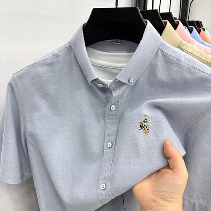 100% Pure Cotton Men's Short Sleeved 2026 New Brand Embroidered Trendy Shirt for Men's Casual Summer Wear