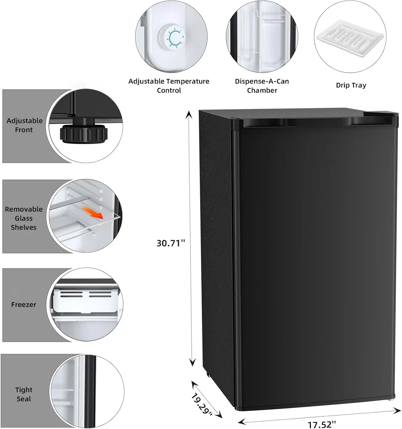 Mini Compact Refrigerator with Freezer, 3.2 Cu.Ft. Single Door with Adjustable Thermostat,Removable