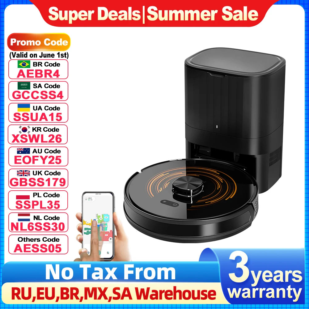 ABIR K30 Robot Vacuum Cleaner, Auto-Empty Station, Laser Lidar, 6500PA Suction,Multi-Floor Maping, Smart Home Wet Dry Appliance
