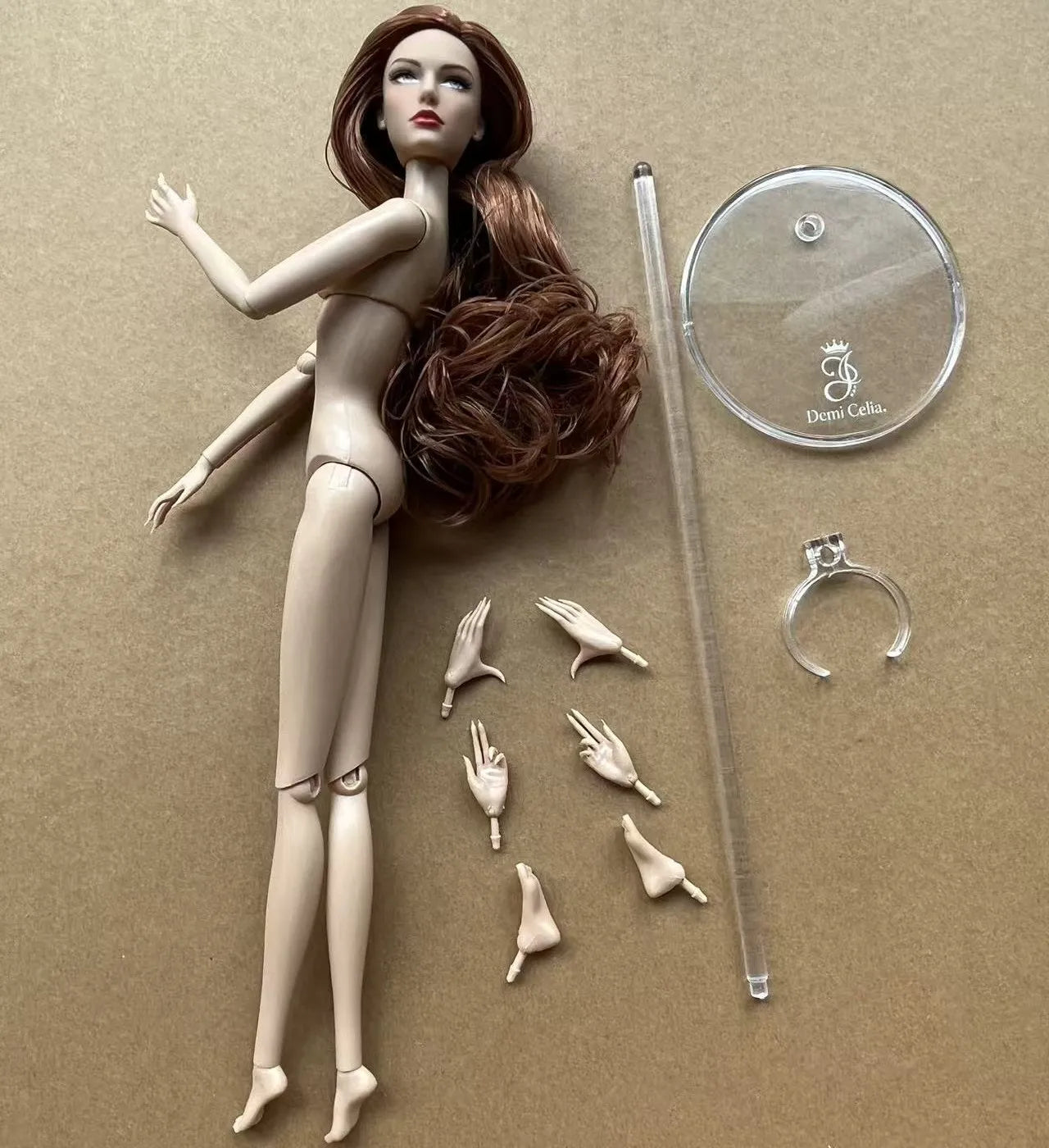 1/6 Female Super Model DC Doll Head Body Figure With Good Makeup Heads With 2 Pairs Hands 1 Feet and Clear Doll Stands