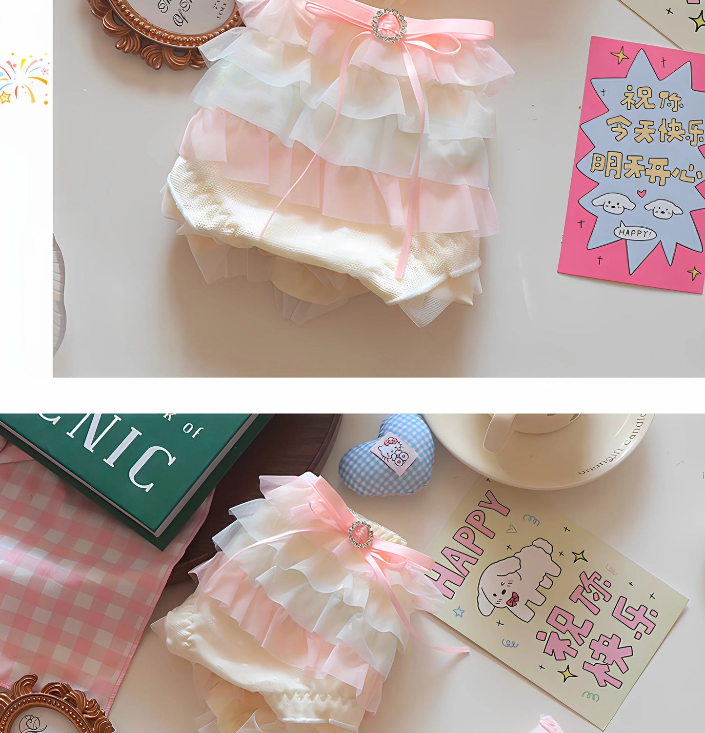 Japanese Lolita Princess Lingerie Women Pure Desire Cake Layer Lace Mesh Cotton Crotch Party Bra Panty Set Cute Comfortable Soft