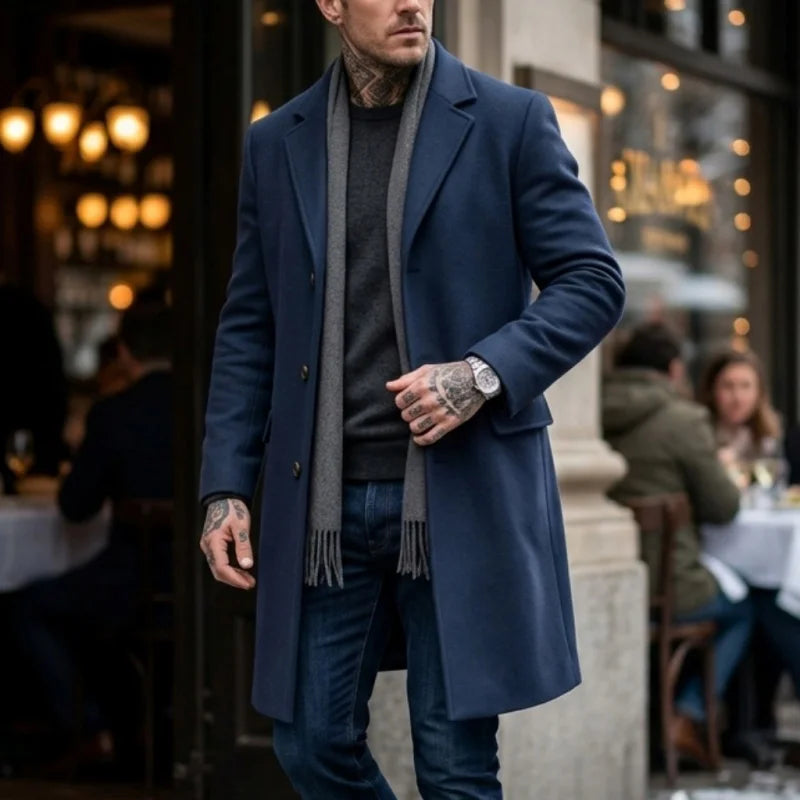 New Winter Men's Wool Blend Extended-Length Trench Coat Single-Breasted Design Business Casual & Mature Streetwear Coat for Man