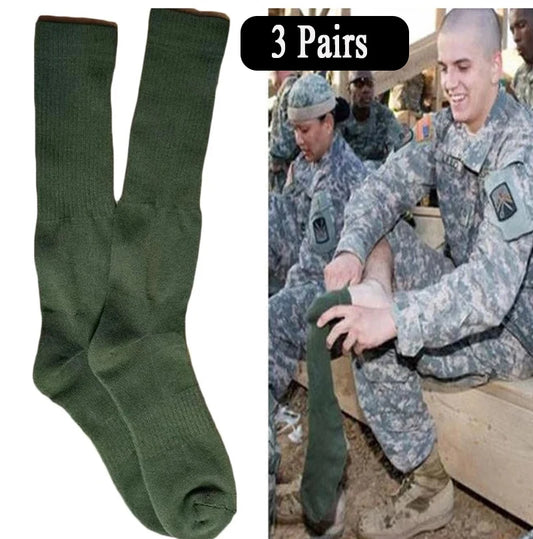 3 Pairs Men Knee High green Sports Military Army Socks Stockings Thicken Long Wool army green Hiking sport socks