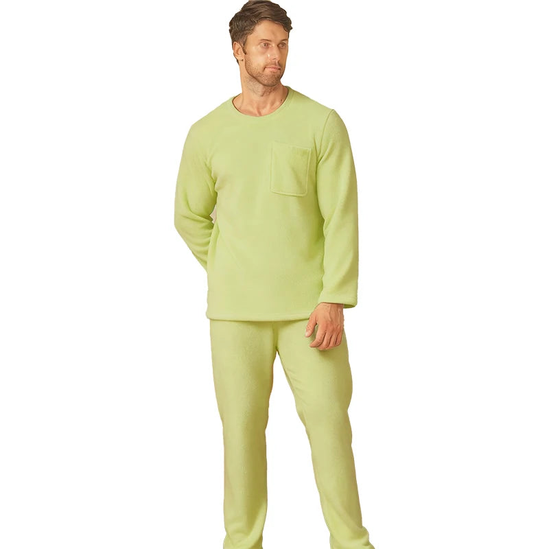 Men's Sleepwear Autumn/Winter Two Piece Set Coral Fleece Flannel Long Sleeve Long Pants Home Clothes with Thickened Velvet Set
