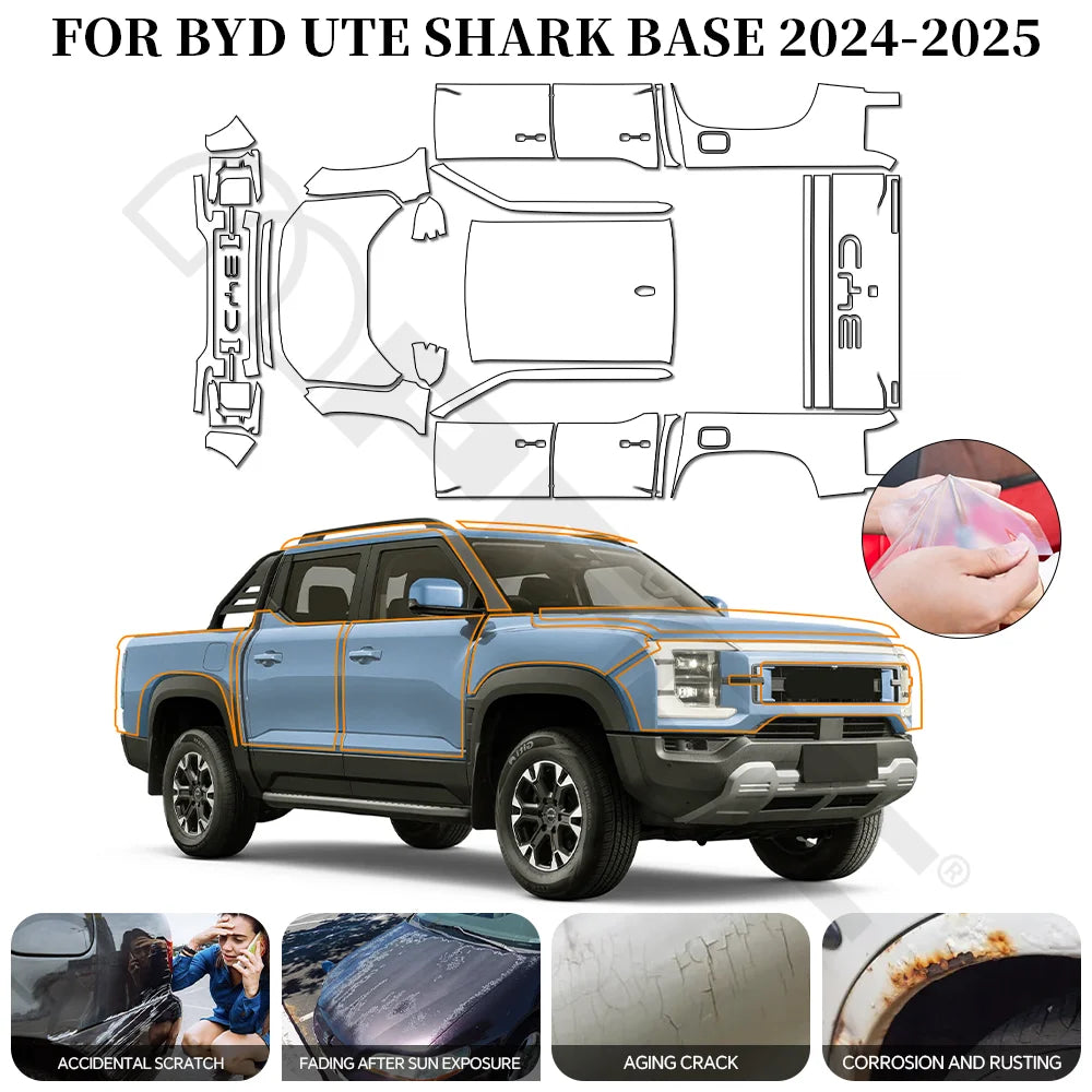 For BYD Shark 2024-2025 TPU Car Film 9Mil Pre-Cut Paint Protection Film Full Vehicle PPF Invisible Anti-scratch Vinyl Wrap Film